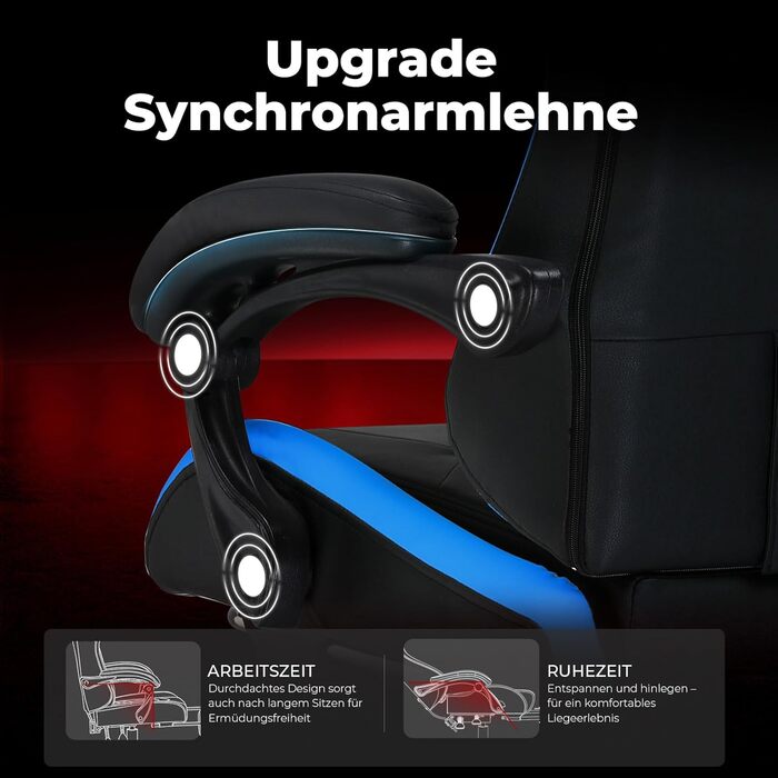 Ігрове крісло GTPLAYER, ергономічне офісне крісло з підставкою для ніг, регульованим підголівником та поперековою опорою, ігрове крісло, синє