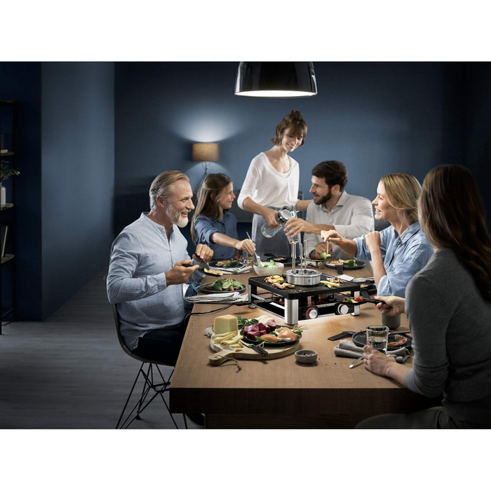 На 8 осіб, раклет фондю комбо, електричний, контроль температури, освітлення, 1800 Вт, компактний, матовий з нержавіючої сталі, 3in1 Gourmet Station