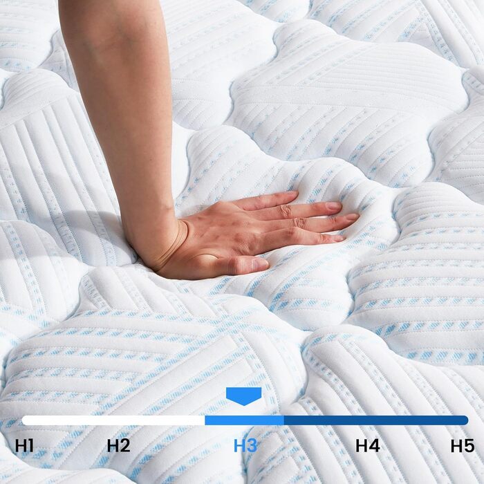 Матрац Coolvie 90x200 см Ортопедичний матрац H3 з 7-зонними пружинами Pocket Spring, висота 20 см Матраци з гелевим пінним покриттям з ефектом пам&39яті для сну на боці та на спині, сертифікований Oeko-Tex 90x200x20 см