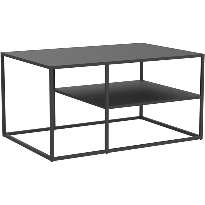 Журнальний столик Solund, приставний столик, металевий, чорний, стіл для вітальні з місцем для зберігання, 90 x 60 x 45 см, прямокутний диван-столик, журнальний столик, чорний, 90 x 60 x 45 см - 1 полиця