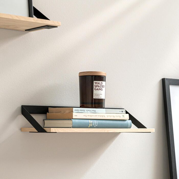 Набір настінних полиць -Finn- Підвісні полиці з металу та шпону натурального дерева Оздоблення стін та зберігання для ванної, віта