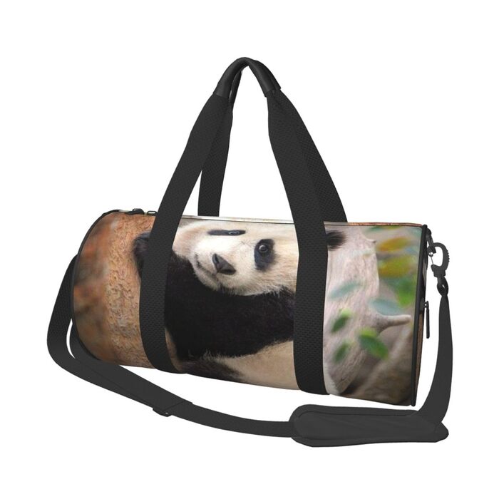 Спортивна сумка, дорожня сумка, милий принт панди, сумка для ночівлі, чорна, універсальний розмір, сумка для подорожей