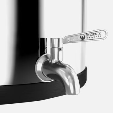 Літровий гравітаційний фільтр для питної води та очисник із нержавіючої сталі з 2 картриджами Phoenix Carbon для води, краном із нержавіючої сталі та пляшкою для води з підставкою з тикового дерева., 6-