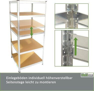 Стелаж для майстерні TRUTZHOLM, міцний стелаж, 180x75x75 см, вантажопідйомність 875 кг 5 полиць Архівний стелаж, стелаж для зберігання, стелаж для підвалу, металевий стелаж, гаражний стелаж