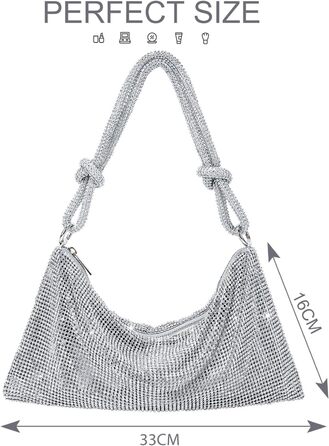 Золотиста Клатч для жінок, срібляста вечірня сумочка, сумочка з діамантами, сумка на ланцюжку, срібляста з блискавкою, клатч з камінням, гаманець, сумка через плече для вечірки, відпочинку, побачення (A-Срібло)