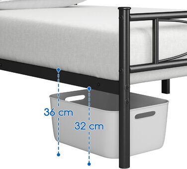 Металеве ліжко Yaheetech 90 x 200 см Каркас ліжка з високим узголів&39ям Гостьове ліжко з рейковою основою для спальні Кімната для гостей Багато місця для зберігання під ліжком Чорне 90 x 200 см