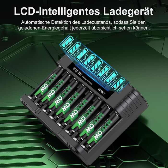 Літієві батарейки AAA 1,5 В, 8 шт. із зарядним пристроєм, висока ємність 1200 мВтгод, 1500 циклів розрядки/зарядки, акумуляторні батарейки AAA, тривалий термін служби з інтелектуальним зарядним пристроєм з РК-дисплеєм