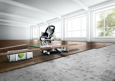 Поперечна пила Festool KS 60 E-UG-Set/XL KAPEX (з пиляльним диском WOOD UNIVERSAL, гвинтовим затискачем, світлодіодним підсвічуванням, кутовим скосом, піднесенням, шестигранним ключем, опорною рамою, поперечним захисним кожухом)