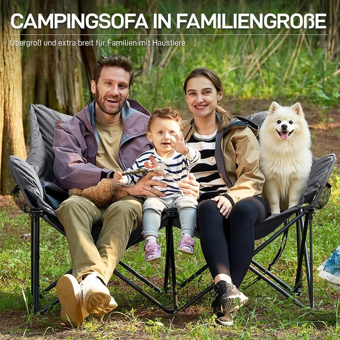 Складаний кемпінговий стілець EVER ADVANCED, ширина 145 см, для 2 осіб, розкладний диван, вантажопідйомність 400 кг, товсто м&39який розкладний стілець, 2-місний, висока спинка, надзвичайно широкий, для використання на вулиці, в саду, на балконі, в приміщ