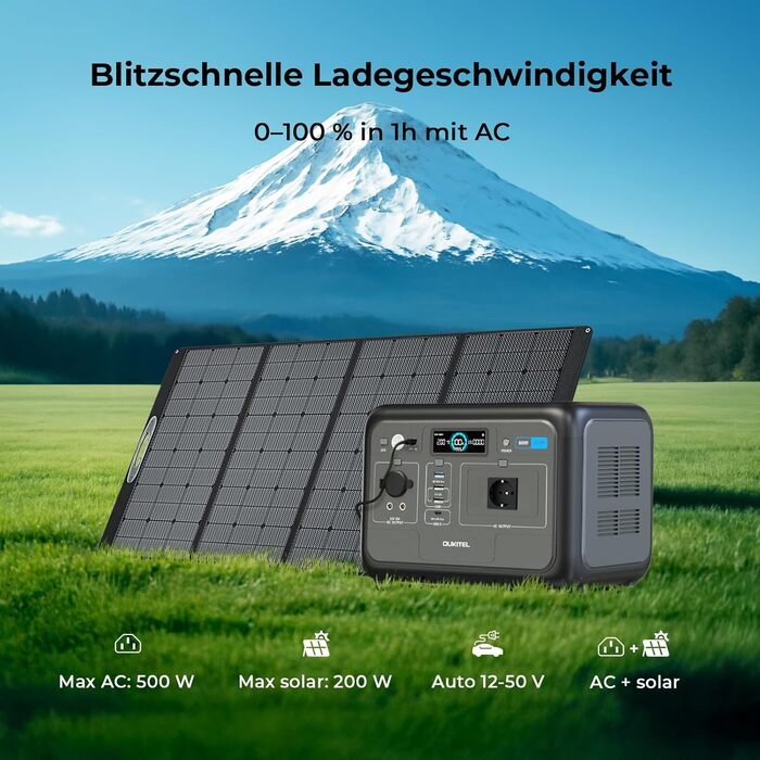 Портативна електростанція OUKITEL P800 потужністю 800 Вт, сонячний генератор з акумулятором LiFePO4 ємністю 512 Втгод, генератор з виходами USB-A та USB-C, пікова потужність 1600 Вт, швидка зарядка, 6 кг для кемпінгу, подорожей, використання на свіжому по