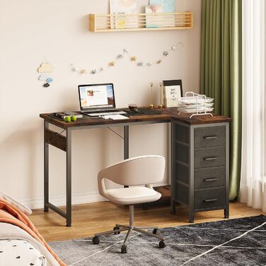 Кутовий письмовий стіл Coleshome, 100 x 70 см, метал / дерево, вінтажний коричневий