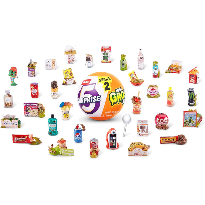 Від ZURU, упаковка з 2 шт. , капсули-сюрпризи для хлопчиків віком від 3 років, серія веселих мініатюр, серія іграшок Gross 2, 2 капсули, 5 Surprise Mega Gross Minis