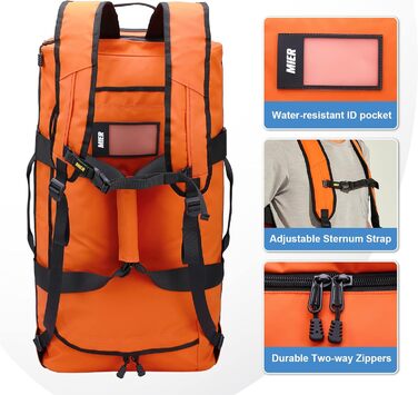 Чоловіча спортивна сумка MIER, водостійка дорожня сумка, великий міцний трансформований спортивний рюкзак з ремінцями для рюкзака та відділенням для взуття для спортзалу, спорту, подорожей, сумка для речей, 60 л/90 л помаранчевого кольору 60 л