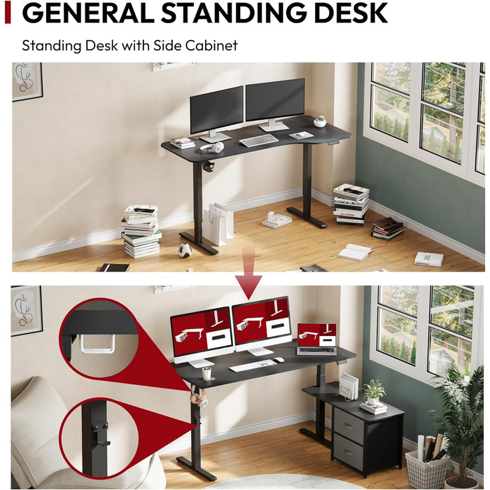Письмовий стіл з регульованою висотою, електричне регулювання висоти, L-подібний, з шухлядами та відділенням для зберігання, двосторонній, ергономічний стіл для роботи сидячи та стоячи, 160 x 70 см, чорний