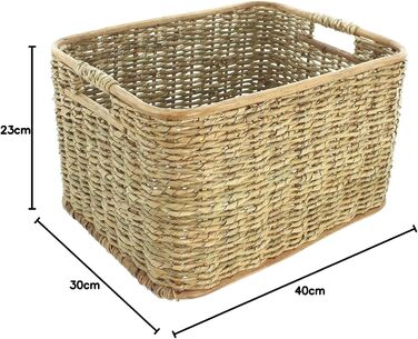 Кошик для зберігання речей з ротанга та очеретяної соломи, середнього розміру, 40x30x23 см, кошик для шафи, кошик для полиці, кошик для білизни