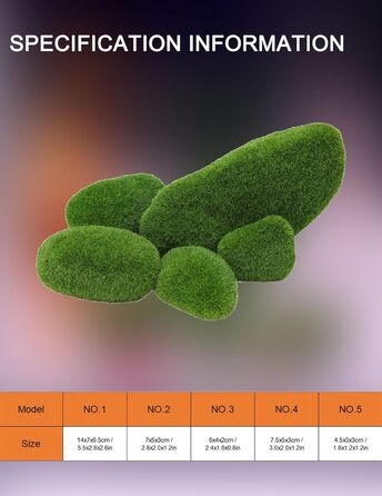 Набір мохових кульок ZLXHDL із 5 шт. прикраса зі штучного моху, декоративні мохові кульки різних розмірів, зелені флоковані камені для акваріумів та різноманітні прикраси