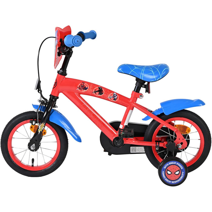 Дитячий велосипед Volare 12, 14, 16 для дівчаток та хлопчиків 36 років Офіційно ліцензований з дизайном персонажа З додатковими колесами, ножним та ручним гальмами, регульоване сидіння та легка збірка Spider-Man 12