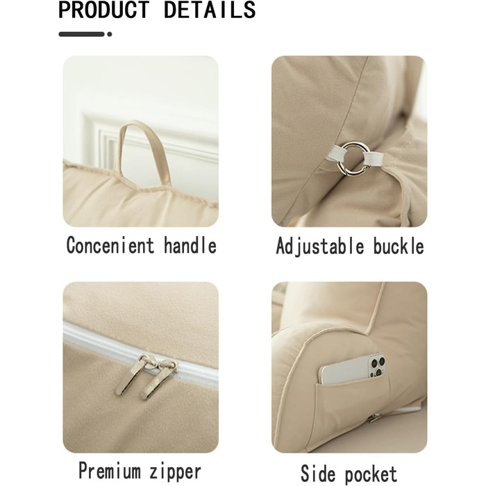 Ергономічна подушка для ліжка, подушка для спини, надзвичайно велика подушка для читання з підлокітниками та знімною опорою для шиї, подушка для читання для ліжка та дивана, подушка для відпочинку на ліжку для гри, читання, перегляду телевізора, 75 см x 4