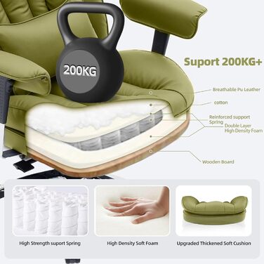 Офісне крісло Efomao, велике та високе крісло зі штучної шкіри X-Embroidery для дому, регульоване ігрове крісло з високою спинкою, поворотне крісло керівника 200 кг з підставкою для ніг та поперековою опорою, оливково-зелене 3070eu-olive Green