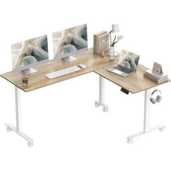 Подібний електричний стіл, регульована висота - 160x140 см, L-подібний стіл для роботи стоячи з 3 функціями пам&39яті, технологія запобігання зіткненням, змінний лівий та правий, ергономічний комп&39ютерний стіл, 160 x 140 см, клен