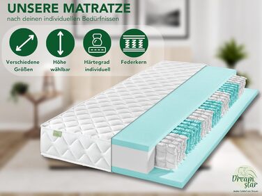 Матрац DREAMSTAR Ergo Flex Duo з пружинами Pocket Spring 90x200 см Ергономічний 7-зонний матрац Сертифіковано Oeko-Tex Рівні жорсткості H2 (0-80 кг) та H3 (80-100 кг) Гіпоалергенний та антибактеріальний Висота 17 см 90 x 200 см