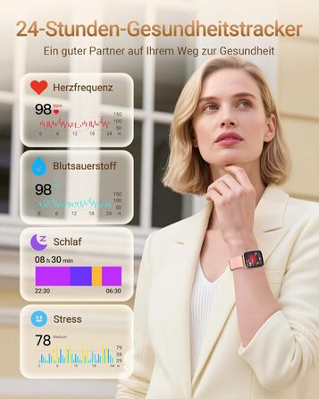 Розумний годинник для чоловіків та жінок з функцією телефону, фітнес-годинник 1,85 дюйма, понад 100 спортивних режимів, фітнес-трекер з моніторингом серцевого ритму/SpO2/сну, крокомір, водонепроникний спортивний годинник IP68 для iOS та Android, рожевий