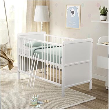 Дитяче ліжечко 70x140 см біле дитяче ліжко, що трансформується в юніорське ліжко з прорізувачами, масив сосни Джек