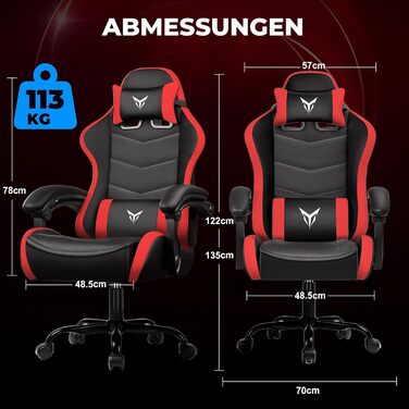 Ігрове крісло GTPLAYER, ергономічне офісне крісло з регульованим підголівником та поперековою опорою, ігрове крісло, червоне