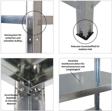 Надміцний стелаж з металевими полицями, ВxШxГ 180x90x40 см, 5 рівнів, навантаження на полицю 125 кг, оцинкований, металевий, металевий стелаж, кухонний стелаж, стелаж для підвалу, стелаж без болтів, гаражний стелаж, стелаж для зберігання, 180x90x40 см, оц