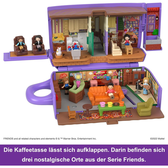 Коробка Polly Pocket Friends - кавова чашка Central Perk, 6 головних героїв, 9 аксесуарів, 3 локації Friends, преміальна упаковка,