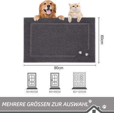 Килимок BEQHAUSE для прихожих, 60 x 90 см, миючий килимок для бруду, нековзний, можна прати в пральній машині, для вхідних і задніх дверей, входів, коридорів, темно-сірий