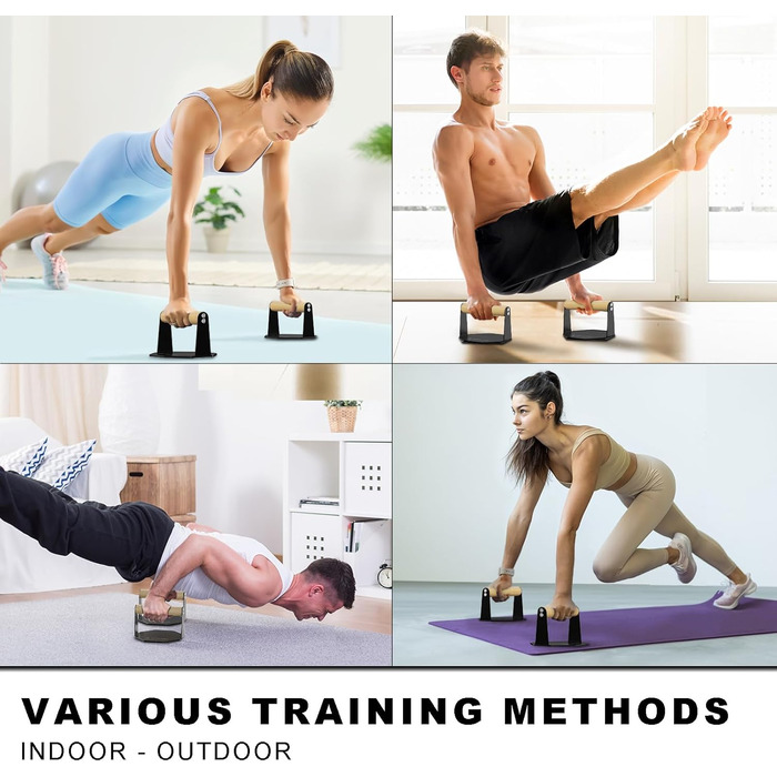 Стійка для віджимань 5BILLION - Тренування в домашньому спортзалі - Підходить для качання м&39язів та підтягувань - Рукоятка з пінопласту (чорна) (залізо дерево)