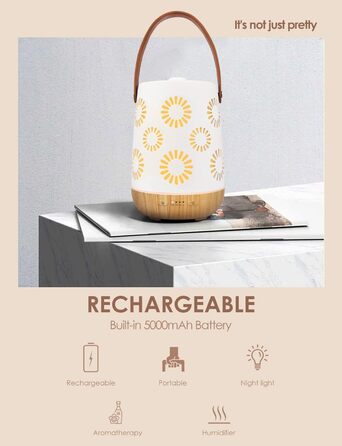 Керамічний аромадифузор SALKING, бездротовий акумуляторний дифузор для ефірних олій, портативний бездротовий ароматерапевтичний дифузор з акумулятором, ароматична лампа з автоматичним вимкненням для йоги в домашньому офісі, 180 мл