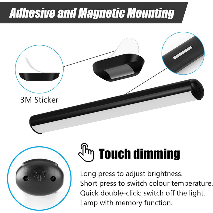 Кухонне освітлення під шафою Світлодіодний бездротовий затемнення, магніт для освітлення шафи на батарейках 4000 мАг, настільна ла