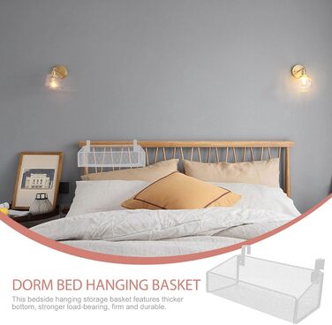 Настінна полиця Cabilock з металевої сітки білого кольору - міцний кошик для зберігання з підвісним пристроєм для ліжка, тумбочки та офісу, підвісна полиця для книг, косметики, пультів дистанційного керування (свердління не потрібне)