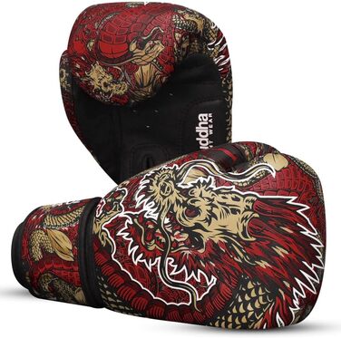 Боксерські рукавички BUDDHA FIGHT WEAR Dragon, призначені для тренувань та спарингів з муай-тай, кікбоксингу та фітнесу - чоловічі та жіночі - різні кольори - 300 г, 300 г, 350 г, 350 г, 360 г червоні, 350 г