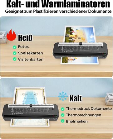 Ламінатор, ламінатор A3 з 50 ламінуючими пакетами, швидкий прогрів за 70 секунд, машина для гарячого та холодного ламінування з вбудованим різаком для паперу для дому, школи, офісу, чорний-50pics