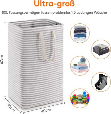 Кошик для білизни Lifewit 80L, Великий кошик для білизни, Складаний ящик для білизни, Водонепроникний ящик для сортування/зберіган