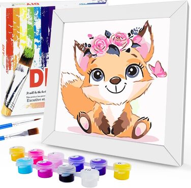 Від 5 6 7 8 9 років дівчатка і хлопчики - DIY Fox Paint By Numbers Craft Set Акрилові фарби набір з рамкою 20x20 см