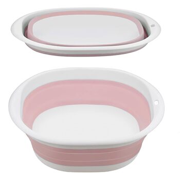 Складана мийка для миття посуду, 9 л, портативна мийка, силіконовий пластиковий кошик, багатоцільова мийка для подорожей на природі, кемпінгова мийка, компактна, складана, рожевий S, M, синій білий