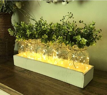 Сільське оздоблення стін, струнні ліхтарі в банку, зелена підроблена рослина, дерев'яне оздоблення вітальні з, теплі білі садові п