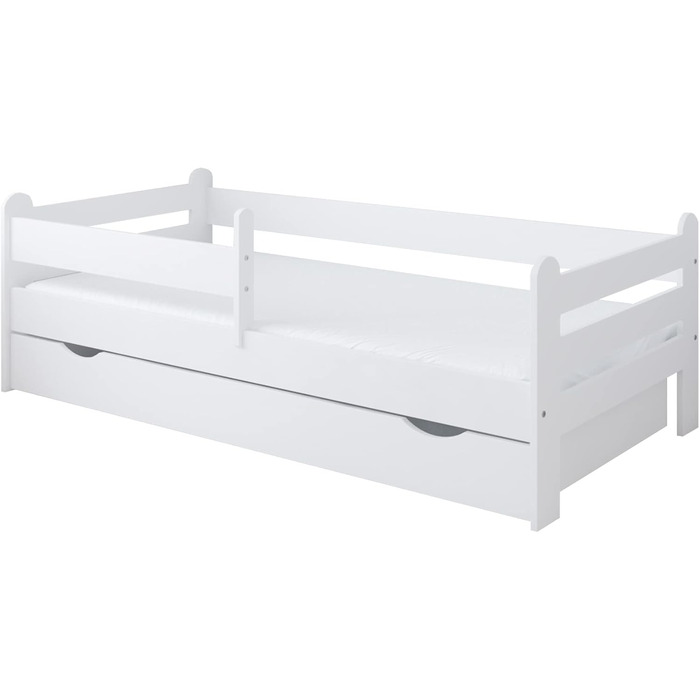 Дитяче/підліткове ліжко Kids Collective 90x200 см із захистом від падіння вкл. рейкову основу та шухляду білого кольору Ліжко в скандинавському стилі для дівчаток та хлопчиків Вік від 4 до 18 років 90 x 200 см Матрац не входить до комплекту з шухлядою