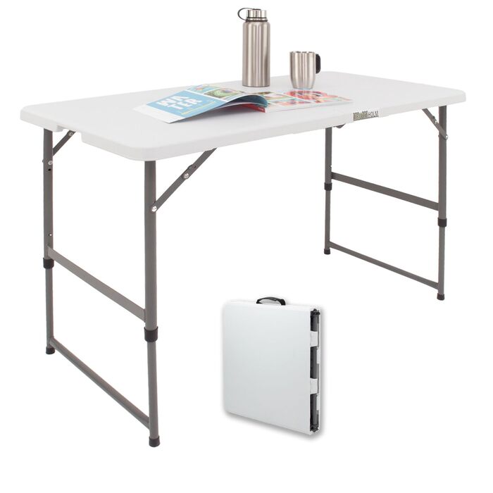 Стіл блошиного ринку TRUTZHOLM, регульований по висоті, 120x60 см, складаний з ручкою для перенесення, стійкий до атмосферних впливів, нержавіючий, кемпінговий стіл, стіл для вечірки, садовий стіл, стіл для обклеювання шпалерами, обідній стіл, фуршетний с