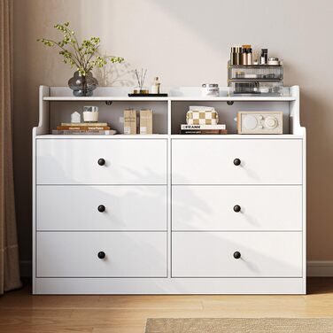 Комод LINSY HOME з 6 шухлядами, білий високоякісний дерев&39яний комод, лляна скриня для спальні, сучасний дизайн, розміри 133 102,8 39,8 см