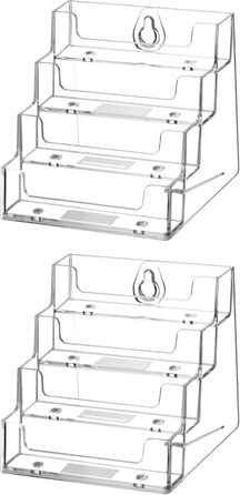 Акриловий тримач для візиток QWORK з 2 упаковками з 4 відділеннями, великою місткістю та прозорою підставкою для візиток для офісу, роздрібної торгівлі та зберігання на столі