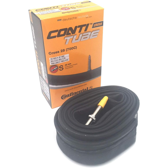 Камера велосипедна Continental Cross 28 (700x32-42c), Presta (французький ніпель), 42 мм, чорна