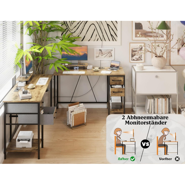 Письмовий стіл з розетками, 2 шухлядами та знімною підставкою для монітора, 100x50 см. Двосторонній комп&39ютерний стіл. ПК-стіл для домашнього офісу, кабінету, спальні, коричневий 100*50 см.