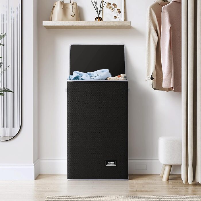 Л Кошик для білизни з кришкою чорний і мішок для білизни - Кошик для білизни вузький Для ванної кімнати, спальні, пральні, дитячої