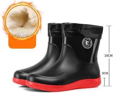 Водонепроникні гумові чоботи Pangolin для жінок та чоловіків, дощовики до середини литки з нековзною підошвою, знімний теплий внутрішній черевик/підкладка, робочі чоботи для садівництва на відкритому повітрі, чорні/червоні, EU 48