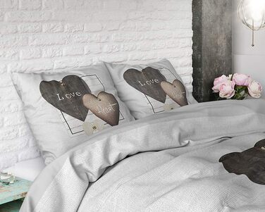 Комплект постільної білизни для сну, 100 бавовна, з сердечками кохання, 200 x 200 см, 80 x 80 см, сірий, з сердечками кохання 200x200